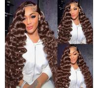 ELFSECRET Loose Deep Wave Lace Front Wigs Human Hair Chocolate Brown Loose Wave 13x4 HD Lace Frontal Loose Deep Wave Human Hair Pre Plucked 180% Density Glueless Wigs for