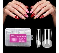 Elfthloo 250 Pieces Clear Acrylic Nail Tips, 1 Shape 10 Sizes Semi Matte Full Cover Fake Nails for DIY Manicure, Salon Professionals and Beginners, Rectangle Preformed Extensions