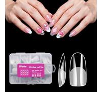 Elfthloo 250 Pieces Clear Acrylic Nail Tips, 1 Shape 10 Sizes Semi-Matte Full Cover Fake Nails for DIY Manicure, Salon Professionals and Beginners, Oval Preformed Extensions