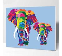 Elftoyer Paint by Numbers for Kids & Adults & Beginner, DIY Canvas Painting Gift Kits for Home Decoration - Colorful Elephants 12 x 16 inch (Wooden Frame)