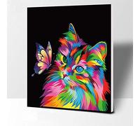 Elftoyer Paint by Numbers for Kids & Adults & Beginner, DIY Canvas Painting Gift Kits for Home Decoration - Colorful Cats and Butterflies 12 x 16 inch (Wooden Frame)
