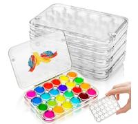 ELFULLY 4 Pack Paint Saver Palette Box, 24-Well Mini Watercolor Palette Case, Airtight Stay Wet Painting Palettes Tray with Lid, Portable Plastic Paint Container for Artist Storage Gouache Oil Paints