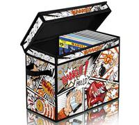 ELFULLY Comic Book Storage Box, 15.3" x 7.8" x 11.8" Large Comic Book Case, Oxford Fabric Organizer, Collapsible Storage Bin with Lid and Handles for Books Magazines Collections, Cartoon Colorful