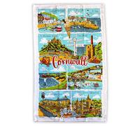 Elgate Cornwall Landmarks Tea Towel - 100% Cotton Illustrated Coastal Souvenir Gift & Home Decoration Kitchen Towel