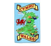 Elgate Welsh Wales Map Tea Towel Souvenir Gift Cymru Rhyl Cardiff Swansea Llandudno Snowdon Dragon