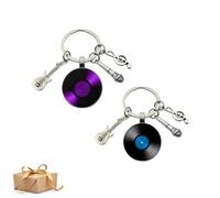 Elgbiaoxi 2 PCS Vinyl Record Keychain Microphone Keyring Music Gift for Men | Simple Classic, Metal DJ Music Symbol Keyring for Men Women Guitarists Singers Music Lover