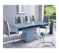 elgin convertible grey gloss dining table 6 petra grey chairs