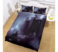 ELGISI Bedding Set Double Duvet Set Dark Castle Knight 3 Pieces Printed Pattern With 2 Pillowcases 50X75Cm, Soft Hypoallergenic Microfiber Quilt Cover 200X200Cm, With Zipper