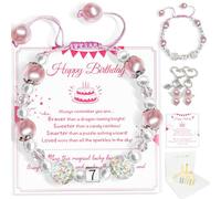 ELGLIM 8 Year Girl Birthday Gift Girls 8th Bracelet with 3D Card Mom&Daughter Pendants Gifts for Eight-Year-0ld Girls Eight Year Old Girl Birthday Gifts for Daughter Niece Granddaughter(Pink, 8th)