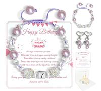 ELGLIM 8 Year Girl Birthday Gift Girls 8th Bracelet with 3D Card Mom&Daughter Pendants Gifts for Eight-Year-0ld Girls Eight Year Old Girl Birthday Gifts for Daughter Niece Granddaughter(Purple, 8th)