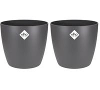 elho Brussels Round 16 - Flower Pot for Indoor - 100% Recycled Plastic - Ø 16.0 x H 14.7 cm - Black/Anthracite (Pack of 2)
