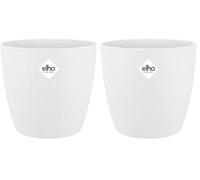 elho Brussels Round 16 - Flower Pot for Indoor - 100% Recycled Plastic - Ø 16.0 x H 14.7 cm - White/White (Pack of 2)