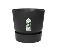 elho Greenville Round 55cm - Large Plant Pot for Indoor & Outdoor - Including Water Reservoir - 100% Recycled Plastic - Black/Living Black