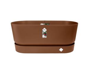 elho Greenville Terrace Trough 80cm Wheels Planter - Ginger Brown | L 35 x W 78 x H 33.5 cm | Integrated Saucer | Suitable for Outdoor Use | 100% Recycled Plastic