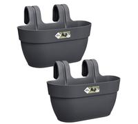 elho Vibia Campana Easy Hanger M - Planter for Balcony - 100% Recycled Plastic - Set of 2 - L36.0 xW24.1 x H26.5 cm - Black/Anthracite