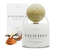 ELIALYS Handmade Scented Candle with Grasse Perfume, Salted Caramel, Crackling Wooden Wick - PACIFIQUE, 350g, 70 Hours of Burn Time, Made in France, Highly Scented & Long Lasting, Luxury Gift