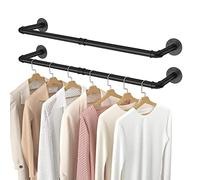 Elibbren 2 Pack Clothing Rack Wall Mount, Industrial Pipe Clothes Rack 38.4IN,Heavy Duty Iron Garment Rack Bar for Closet,Laundry Room, Multi Purpose Hanging Rod,Black