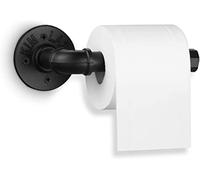 Elibbren Industrial Pipe Toilet Paper Holder, Heavy Duty DIY Vintage Rustic Iron Roll Tissue Wall Mounted Paper Holder Towel Racks with Hardware for Bathroom, Kitchen, Bedroom, Hallway, Black, 1 Pack