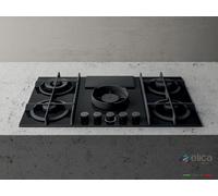 Elica NikolaTesla Flame NT-FLAME-BLK-DO 90cm Wide Black Venting Gas Hob - Externally Ducted