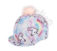 Elico Lycra Riding Hat Cover Fantasia Pastel Unicorn with Pom Pom