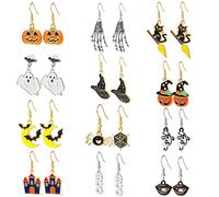 Elicola 12 Pairs Halloween Earrings Jewelry Set - Drop Dangle and Pumpkin Black Cat Stud Earrings for Women's Party Dress