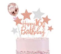 Elicola 16th Birthday Cake Topper Glittery Cake Happy Decorations Birthday for Boys and Girls 16th Birthday Party Supplies Decorations Rose Gold