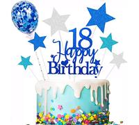 Elicola 18th Birthday Cake Topper, Glittery Royal Blue with Star Toppers and Confetti Balloons for 18th Boys and Girls Birthday Party Decoration Supplies