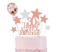 Elicola 30th Birthday Cake Topper Glittery Cake Happy Decorations Birthday for Women or Men 30th Birthday Party Supplies Decorations Rose Gold