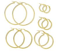 Elicola 5 Pairs Stainless Steel Hypoallergenic Large Hoop Earring Sets for Women Girl Gold