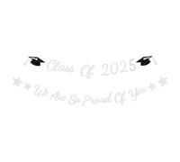 Elicola Graduation Party Decorastion, Class Of 2025 Glitter Banner We are So Proud of You Banner For Graduation, Leavers 2025 decorations Congratulations Retirement Grad Party Supplies Silver
