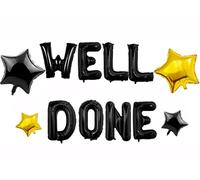 Elicola WELL DONE Foil Balloon Banner with 4 PCS Star Balloons Stylish You Did It Graduation Retirement Party Decoration Banner Black