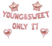 Elicola Young&Sweet Only 17 Balloons Banner Dancing Queen Party 17th Birthday Decorations Balloons for Girls, Rose Gold