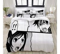 ELIENONO Duvet Cover Set,Anime Japanese Comics Strip with Boy and Girl Fight Scene Manga Image Cartoon Print,Bedroom,Dorm room,Decorative 3 Piece Bedding Set with 2 Pillowcase,Single Size