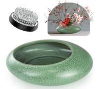 Elifinds Flower Frog Vase Kit, Ikebana Flower Arrangement Ceramic Vase Flower Frog Water Drop Flower Pot Flower Arrangement Vase Kit (Green Large Size)