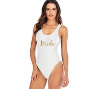 Elightvap Bride to Be Squad Women One Piece Swimsuits Letter Print Swimwear High Cut Monokini Bridesmaid Team Bathing Suits - - Medium