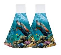 Elightvap Sea Turtle Hand Towels (2) - Fast Drying Dish Tea Towels for Kitchen, Bathroom, Gym - 100% Polyester & Microfiber, Soft, Absorbent, Versatile, Hanging Loop, Machine Washable
