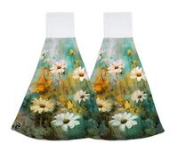 Elightvap Watercolor Daisy Flower Hanging Kitchen Towels Hand Tie Towel Set of 2 Fast Drying Dish Tea Towels for Bathroom Toilet Gym Decor