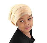 ELIHAIR Sleep Beanie Cap Lined Silky Satin Bonnet Adjustable Soft Slouchy Hats for Women and Girls Frizzy Hair Cover, Kids Sand Yellow,