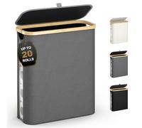 ELIHGTBY 42L Toilet Paper Roll Storage Basket with Lid & Viewing Window-20 Regular Roll-Waterproof Bamboo Loo Roll Organiser-Foldable Bathroom Storage for Wardrobe & Nursery Gray