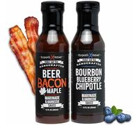 Elijah's Xtreme BBQ Bundle: Beer Bacon Maple BBQ Sauce and Bourbon Blueberry Chipotle Barbecue Sauce - Unique Twist on Traditional BBQ Sauces, Perfect for Grilling, Dipping & Marinading (12oz bottles)