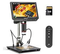 Elikliv 4K Digital Microscope, EM4K 8" Coin Microscope, 2000x Magnification, 52MP HDMI, Soldering Microscope, Black, Metal, LED Light, 10" Stand, 64GB