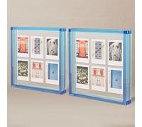 Elil Blue Polaroid Frame for Polaroid Film Fujifilm Instax Film Blue Polaroid Picture Frame 8.3" x 7.6" Collage Frame Family and Wedding Collage Picture Frames Double Glass Acrylic Frame Set of 2