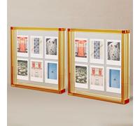 Elil Orange Polaroid Frame for Polaroid Film Fujifilm Instax Film Orange Polaroid Picture Frame 8.3" x 7.6" Collage Frame Family Wedding Collage Picture Frames Double Glass Acrylic Frame Set of 2