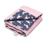 EliMeli Minky Baby Blanket Cuddly Blanket Crawling Blanket Super Soft Minky Polar Fleece Cotton Filling 75 x 100 High Quality (Pink - Navy Blue Rabbits)