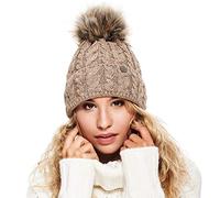 ELIMELI® Women's Winter Hat, Warm Knitted Winter Hat with Bobble, Slouch Knitted Beanie for Winter, Bobble Hat Made in the EU, Choice of Colours, 15568, cappuccino, One Size Fits All