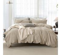 ELIMMO Cooling King Size Duvet Cover Set 3 Pieces-100% Washed Cotton Linen Like Textured Ultra Soft Cozy Bedding with Zipper Closure,Includes 1 Duvet Cover & 2 Pillow Shams(Khaki,King 104"x90")