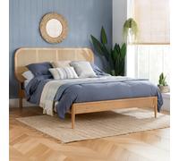 Elina - Double - Low Foot-End Rattan Bed - Oak - Wooden - 4ft6 - Happy Beds