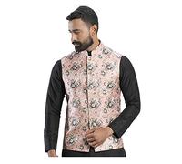 Elina fashion Men's Indian Nehru Jacket || Printed Bandhgala Jodhpuri Sleeve Less ONLY Waistcoat, Pink, Small