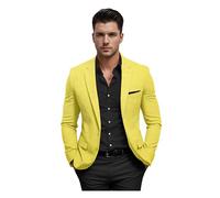 Elina fashion Mens Jacquard Spread Collar Blazer Slim Fit Stylish Suit Jacket for Wedding Party Prom, Marigold Yellow, S