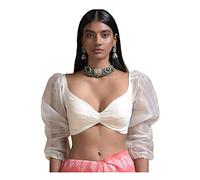 Elina fashion Women's Readymade Stitched Blouse For Sarees Indian Designer Banglori Silk Padded Bollywood Choli Crop Top Plus Size 4XL White